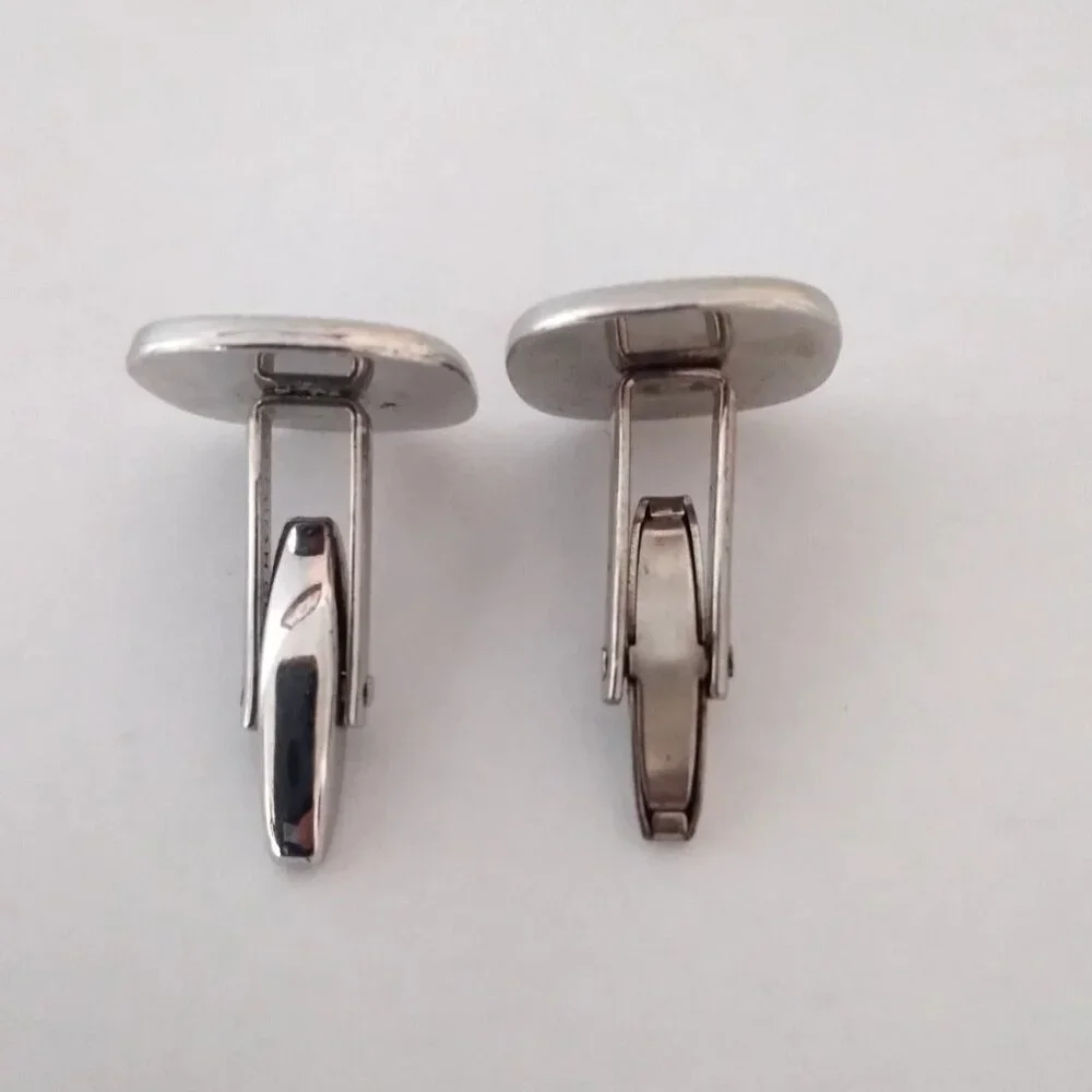 Vintage Sarah Coventry Mid Century Modern 1960s Cuff Links Silver Tone Blk Trim
